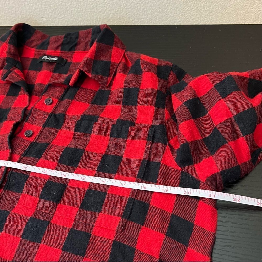 ✨ Madewell Women’s Red Black Buffalo Plaid Collared Long Sleeve Shirt Medium - Picture 10 of 11